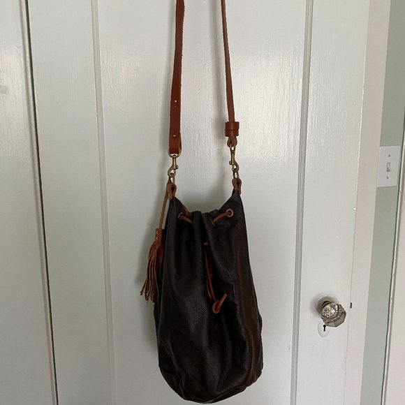 Handmade Leather Drawstring Bucket Bag - Picture 3 of 5